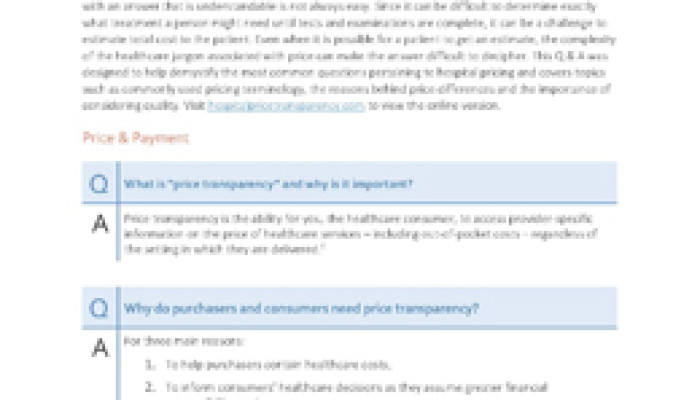 The Center Releases Hospital Price Transparency Q & A