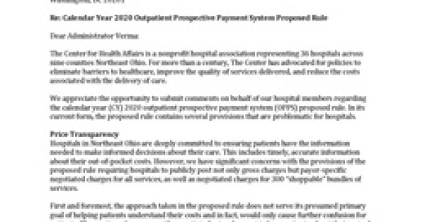 The Center Submits Comments Requesting Changes to the CY 2020 OPPS Proposed Rule